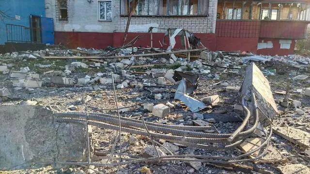 epa12032658 ?A handout photo made available on the Government of Kursk region official telegram channel shows debries next to a damaged apartment building following a Ukrainian drone attack in Kursk, Russia, 15 April 2025. Ukrainian drones attacked Kursk on Tuesday night, Russian authorities said. One woman was killed and nine civilians were wounded, the regional operational headquarters reported. The Russian military shot down 109 Ukrainian drones over the territory of the Kursk region on 15 April, the Russian Defense Ministry stated. EPA/KURSK GOVERNMENT OFFICIAL TELEGRAM CHANNEL/HANDOUT HANDOUT EDITORIAL USE ONLY/NO SALES