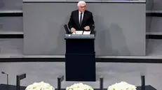 epa12083087 German President Frank-Walter Steinmeier addresses the German parliament during an event commemorating the 80th anniversary of the end of WWII in Europe in Berlin, Germany, 08 May 2025. World War II ended by the unconditional surrender of Nazi Germany on all fronts 80 years ago. EPA/FILIP SINGER