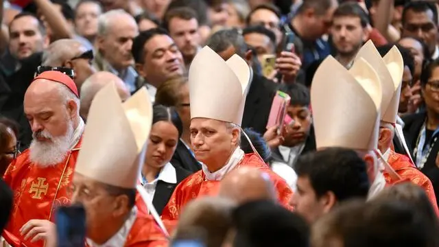 Cardinal Robert Francis Prevost during the special mass 'Pro eligendo Romano Pontifice' presided by Cardinal Giovanni Battista Re, prior to the start of the conclave, at St Peter's Basilica in The Vatican, on May 7, 2025. ANSA/ALESSANDRO DI MEO