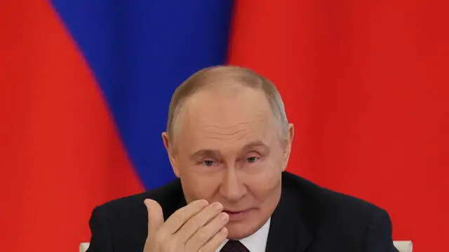 epa12083261 Russian President Vladimir Putin speaks during a signing documents ceremony with Chinese President Xi Jinping at the Kremlin in Moscow, Russia, 08 May 2025 Russia will mark the 80th anniversary of the victory in World War II over Nazi Germany and its allies on 09 May. EPA/YURI KOCHETKOV