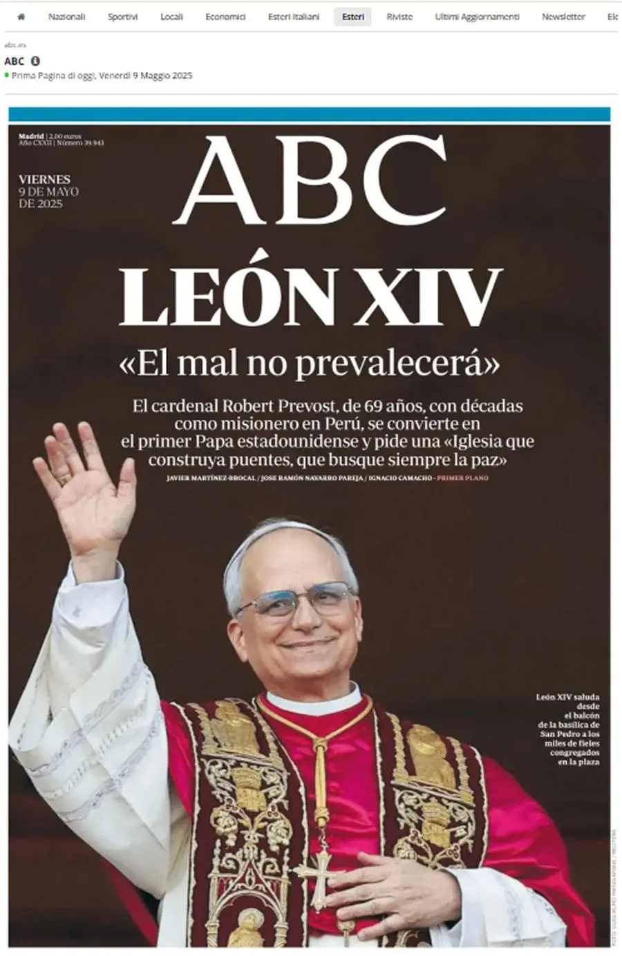 Papa Leone XIV, le prime pagine dei giornali del mondo