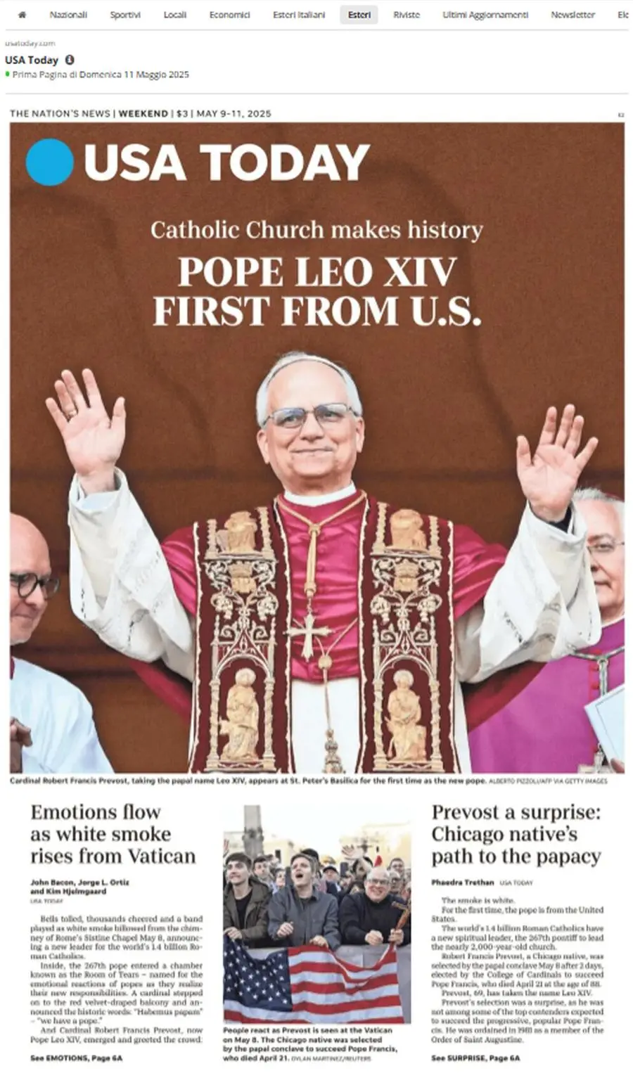 Papa Leone XIV, le prime pagine dei giornali del mondo