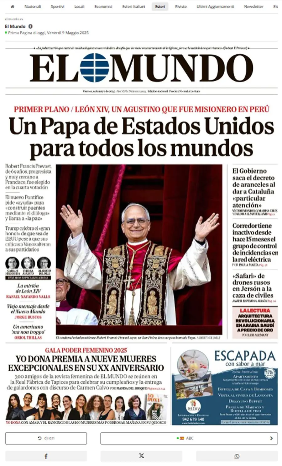Papa Leone XIV, le prime pagine dei giornali del mondo