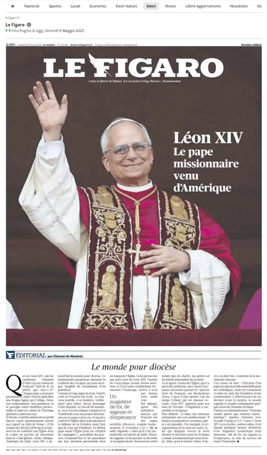 Papa Leone XIV, le prime pagine dei giornali del mondo