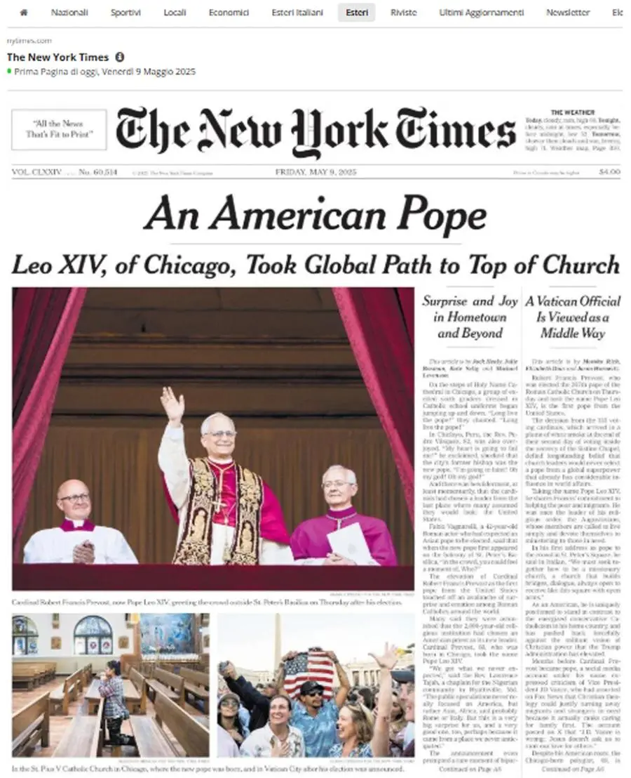 Papa Leone XIV, le prime pagine dei giornali del mondo