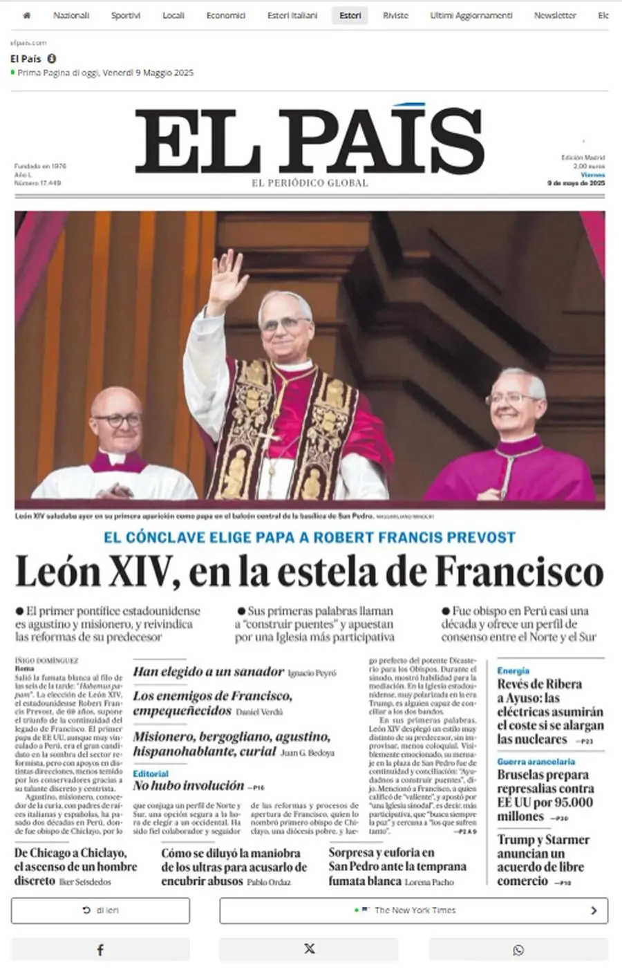 Papa Leone XIV, le prime pagine dei giornali del mondo