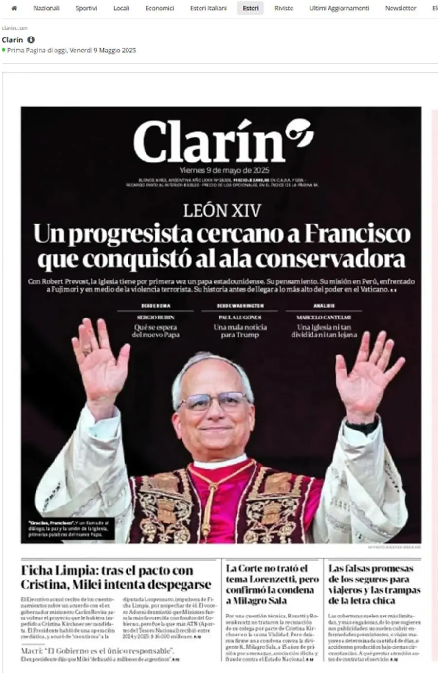 Papa Leone XIV, le prime pagine dei giornali del mondo