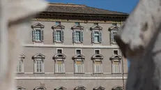 The window of the Vatican Apostolic Palace, where Pope Francis usually delivers the Angelus noon prayer from his studio's window, in St. Peter's Square, Vatican City, 6 April 2025. ANSA/GIUSEPPE LAMI