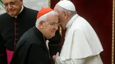 Pope Francis and cardinal Gualtiero Bassetti during a meeting with members of Catholic charity Caritas, at the Vatican, 26 June 2021. ANSA/FABIO FRUSTACI
