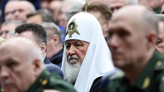 epa11780745 Patriarch Kirill of Moscow and All Russia (C) attends an expanded meeting of the Defence Ministry Board at the National Defence Control Centre in Moscow, Russia, 16 December 2024. EPA/ALEXANDER KAZAKOV / SPUTNIK / KREMLIN POOL