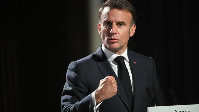 epa12087556 French President Emmanuel Macron speaks during a joint press conference with Polish Prime Minister Donald Tusk (not pictured) in Nancy, France, 09 May 2025. French President Macron and Polish Prime Minister Tusk met in Nancy as part of a summit to sign the French-Polish Strategic Pact, a treaty of friendship and enhanced cooperation between France and Poland. EPA/MARCIN OBARA POLAND OUT