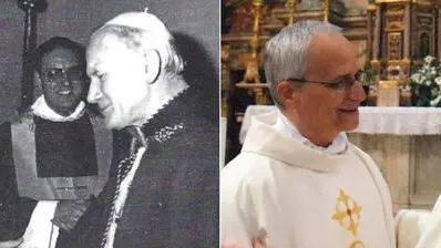 Combo con le immagini di Papa Leone XIV insieme a papa Wojtyla e Papa Leone XIV insieme a papa Francesco. ANSA/X