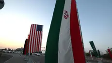 epa12054606 The flags of USA and Iran are displayed in Muscat, Oman, 25 April 2025. Iran and US will hold third round of nuclear talks on 26 April 2025, in Muscat. EPA/ALI HAIDER