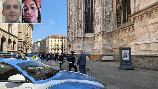 Il corpo che secondo gli investigatori della Squadra Mobile di Milano, sulla base di riscontri di numerosi tatuaggi, sarebbe di Emanuele De Maria, 35 anni, che si è suicidato buttandosi dalle terrazze del Duomo. De Maria era ricercato per l'accoltellamento avvenuto ieri mattina all'Hotel Berna, Milano, 11 maggio 2025. ANSA/Michele Nana