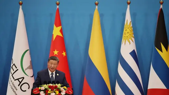 epa12095286 Chinese President Xi Jinping speaks during the opening ceremony of the Fourth Ministerial meeting of the Forum of China and the Community of Latin American and Caribbean (CELAC) countries, in Beijing, China, 13 May 2025. EPA/ANDRES MARTINEZ CASARES