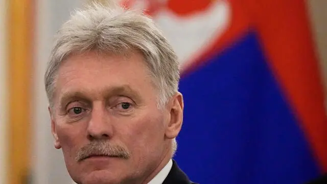epa12087500 Kremlin spokesman Dmitry Peskov attends talks between Russian President Vladimir Putin (not pictured) and Serbia's President Aleksandar Vucic (not pictured) in Kremlin, Moscow, Russia, 09 May 2025. EPA/ALEXANDER ZEMLIANICHENKO/AP POOL