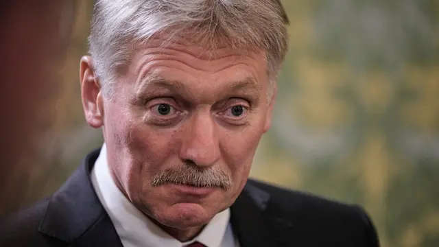 epa12089862 Kremlin spokesman Dmitry Peskov attends a meeting between Russian President Vladimir Putin and Abkhazian President Badra Gunba at the Grand Palace in the Kremlin, Moscow, Russia, 10 May 2025, during celebrations of the 80th anniversary of the Soviet Union's victory over Nazi Germany during the World War II. EPA/PAVEL BEDNYAKOV/AP POOL