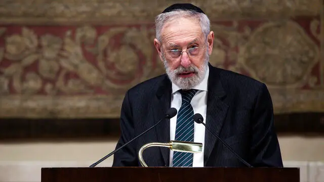 Il rabbino capo della Comunita' Ebraica di Roma Riccardo Di Segni durante la presentazione del libro,“Fecero la scelta giusta”, presso la Camera deiDeputati, Roma, 13 febbraio 2025. ANSA/ANGELO CARCONI