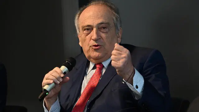 Luigi Abete, presidente Associazione Sportiva Luiss, nel corso dell'inaugurazione della XII edizione del Corso Team Manager della LUISS a Roma, 28 febbraio 2025. ANSA/MAURIZIO BRAMBATTI