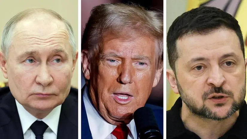 I presidenti Vladimir Putin, Donald Trump e Volodymyr Zelensky - Foto Ansa © www.giornaledibrescia.it