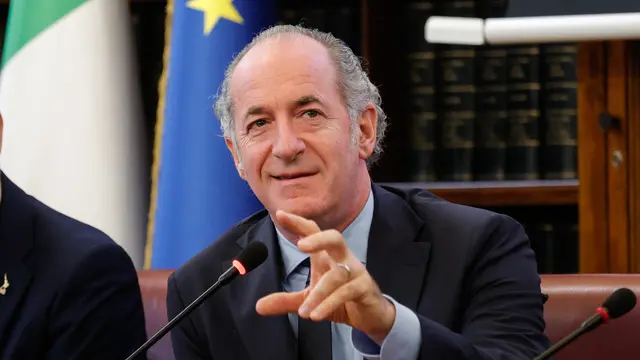 Luca Zaia nella Sala Kock del Senato durante il convegno 'Seminando idee, coltivando proposte. Facciamo crescere l'agricoltura italiana', Roma, 15 Maggio 2025. ANSA/GIUSEPPE LAMI