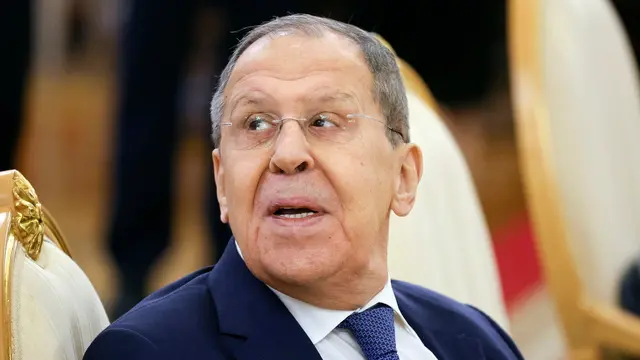 epa12087153 Russian Foreign Minister Sergey Lavrov attends a meeting with Egypt's president at the Kremlin on Victory Day, in Moscow, Russia, 09 May 2025. Russia marks the 80th anniversary of the victory in World War II over Nazi Germany and its allies. EPA/YURI KOCHETKOV / POOL