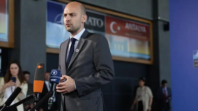 epa12101511 French Foreign Minister Jean-Noel Barrot speaks to the media as he arrives for an informal meeting of North Atlantic Treaty Organization (NATO) Ministers of Foreign Affairs, in Antalya, Turkey, 15 May 2025. EPA/ERDEM SAHIN