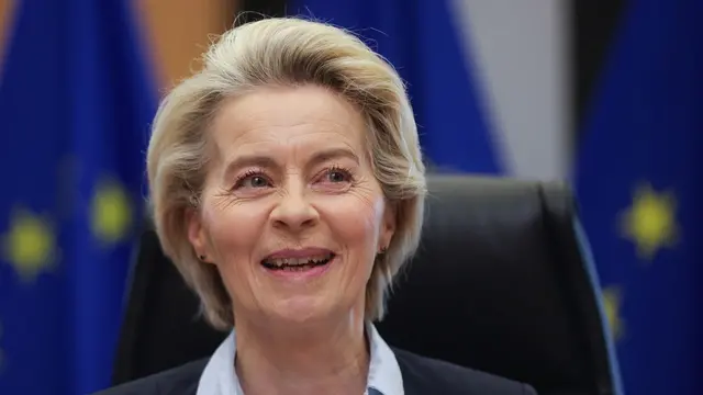 epa12098386 European Commission President Ursula von der Leyen attends a European Commission College meeting in Brussels, Belgium, 14 May 2025. The European Court of Justice in Luxembourg judges on May 14 are set to rule on 'Pfizergate', a major transparency case, on whether von der Leyen was wrong to withhold text messages exchanged with the Pfizer CEO during key vaccine contract talks. The case, sparked by a 2022 New York Times lawsuit, challenges von der Leyen's leadership style and her commitment to transparency. EPA/OLIVIER HOSLET