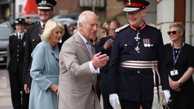 epa12102248 Britain’s King Charles III (C) and Queen Camilla (L) arrive at the Bradford Live entertainment venue during a visit to Bradford, Britain, 15 May 2025. King Charles III and Queen Camilla visited Bradford to meet performers and creatives involved in the ‘Bradford 2025’ campaign during its year as UK City of Culture. EPA/ADAM VAUGHAN