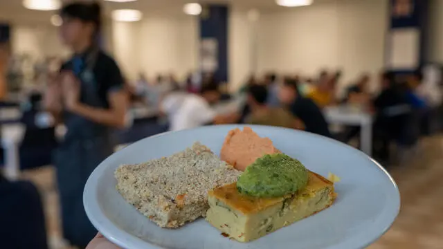 Immagine di un pasto servito in una mensa universitaria. ANSA/ Essereanimali.org (vega, vegetariano, mense, scuola, cibo, alimentazione) +++ HO - NO SALES, EDITORIAL USE ONLY +++