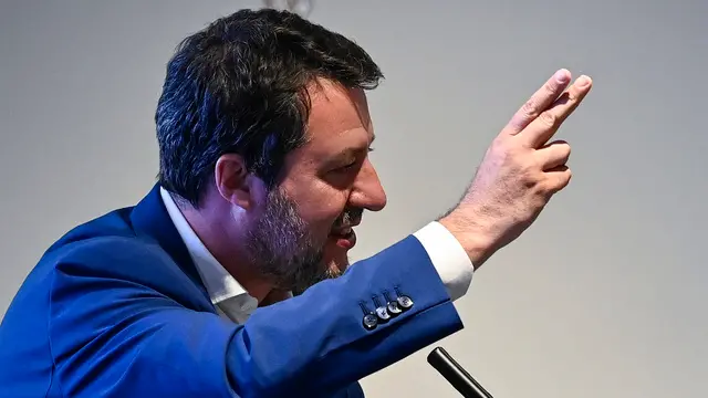 Il ministro dei Trasporti, Matteo Salvini, durante il 10mo Congresso Nazionale del SAP, Roma, 13 maggio 2025. ANSA/RICCARDO ANTIMIANI