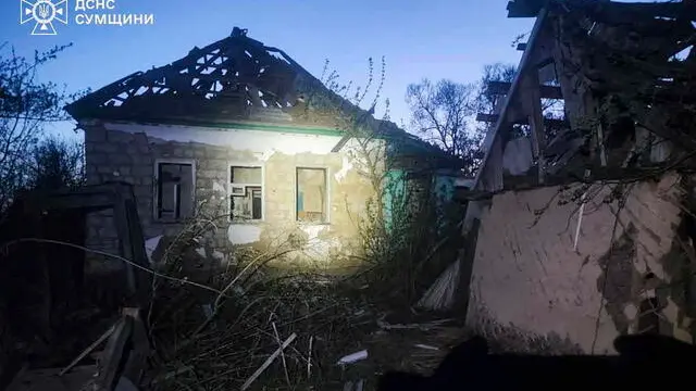 epa12045981 A handout photo made available by the State Emergency Service of Ukraine shows the site of a drone hit in Sumy, Ukraine, 22 April 2025, amid the ongoing Russian invasion. At least one person was injured after overnight Russian shelling in Sumy, according to the State Emergency Service report. Russian troops entered Ukrainian territory on 24 February 2022, starting a conflict that has provoked destruction and a humanitarian crisis. EPA/STATE EMERGENCY SERVICE OF UKRAINE HANDOUT EDITORIAL USE ONLY/NO SALES