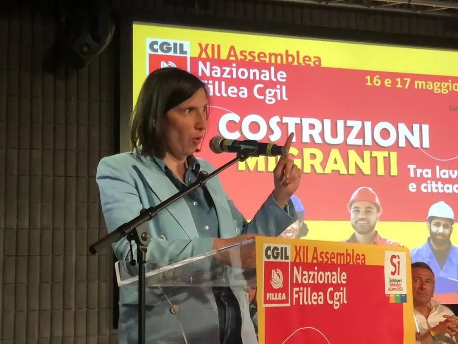 La segretaria nazionale del Pd Elly Schlein alla XII assemblea nazionale della Fillea Cgil