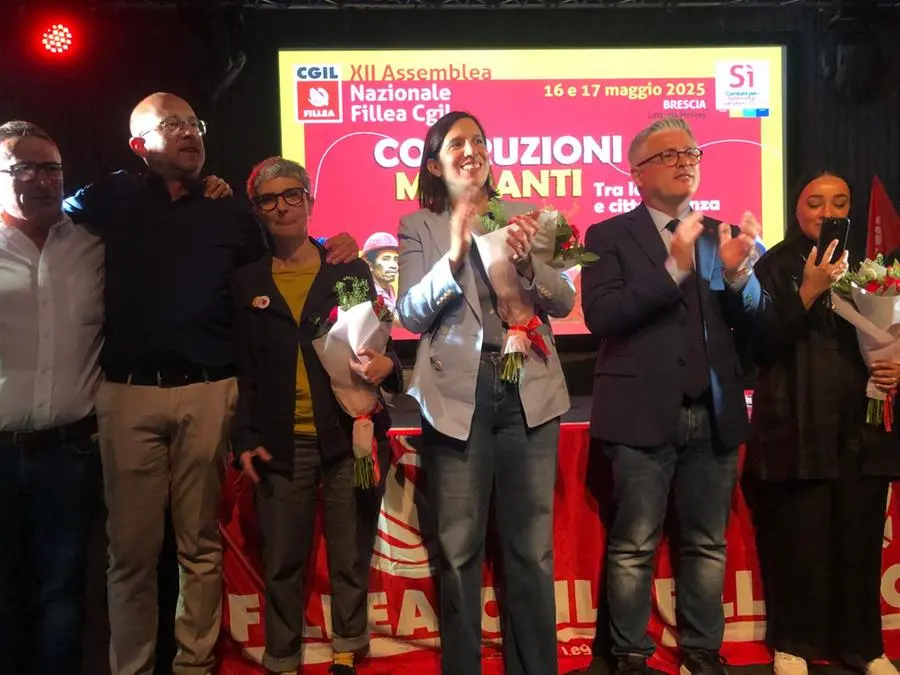 La segretaria nazionale del Pd Elly Schlein alla XII assemblea nazionale della Fillea Cgil