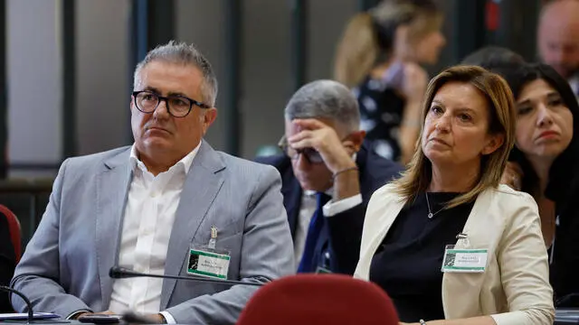 Dino Parelli e Maria Elena Dentesano, genitori di Lorenzo Parelli giovane morto sul lavoro, durante la cerimonia di commemorazione delle vittime sul lavoro, Camera dei Deputati, Roma 4 luglio 2024. ANSA/FABIO FRUSTACI