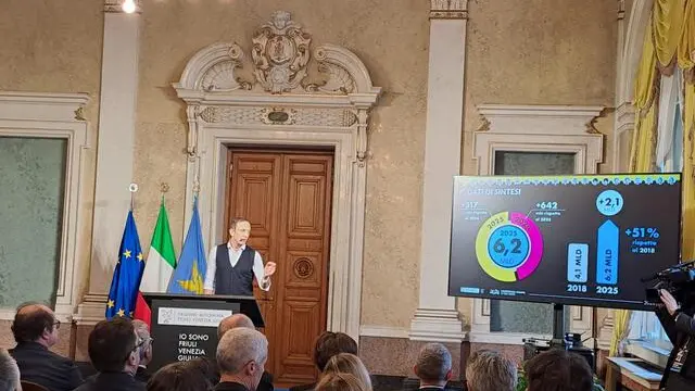 Il governatore Massimiliano Fedriga alla conferenza stampa di fine anno della Regione Fvg