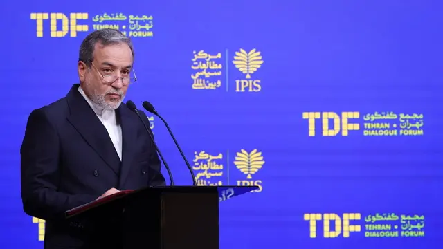 epa12112947 A handout photo made available by the Iranian Presidential Office shows Iranian Foreign Minister Abbas Araghchi speaking during the Tehran Dialogue Forum (TDF) in Tehran, Iran, 18 May 2025. EPA/IRANIAN PRESIDENT OFFICE / HANDOUT HANDOUT EDITORIAL USE ONLY/NO SALES