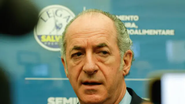 Luca Zaia nella Sala Kock del Senato durante il convegno 'Seminando idee, coltivando proposte. Facciamo crescere l'agricoltura italiana', Roma, 15 Maggio 2025. ANSA/GIUSEPPE LAMI