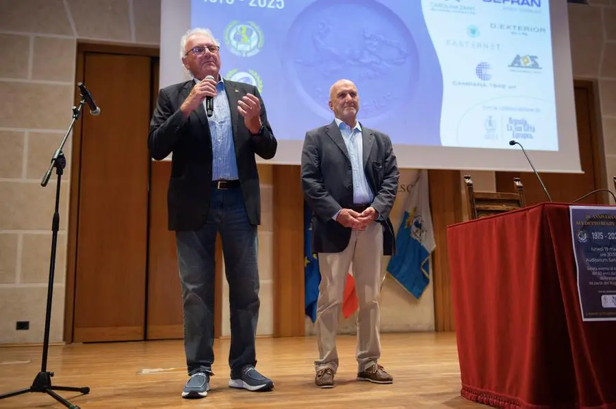 SPORT RUGBY BRESCIA AUDITORIUM SAN BARNABA 50° ANNIVERSARIO SCUDETTO RUGBY BRESCIA NELLA FOTO DONATO DALDOSS E GIANLUCA BARCA 19–05-2025 PIERPAOLO PAPETTI AGENZIA NEWREPORTER