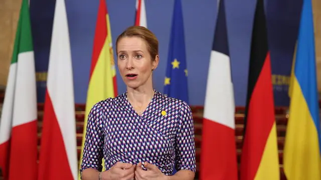 epa12093218 EU High Representative for Foreign Affairs and Security Policy Kaja Kallas speaks to the media ahead of the Weimar+ meeting on Ukraine at Lancaster House in London, Britain, 12 May 2025. EPA/NEIL HALL/POOL