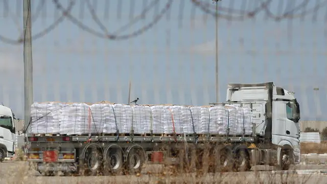 epa12115904 One of three aid trucks of the World Food Program at the Kerem Shalom crossing near the Gaza border, southern Israel, 19 May 2025, after the Israeli cabinet approved the entry of nine aid trucks into Gaza. According to the UN half a million people, or one in five people in the Strip are facing starvation while the entire population of the Gaza Strip continues to face a critical risk of famine following 19 months of conflict, mass displacement and severe restrictions on humanitarian aid. EPA/ABIR SULTAN
