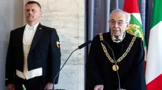 Il presidente della Corte Costituzionale Giovanni Amoroso durante la riunione straordinaria della Corte Costituzionale, sull'attività svolta nell'anno 2024, Roma, 11 aprile 2025. ANSA/ANGELO CARCONI