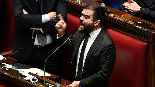 Deputy of AVS, Marco Grimaldi, delivers a speech as Italian PM Meloni reports at the Chamber of Deputies on the upcoming European Council meeting, Rome, Italy, 19 March 2025. ANSA/RICCARDO ANTIMIANI