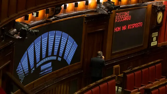 L’aula della Camera per le dichiarazioni di voto sulla fiducia posta dal governo sul decreto Albania, Roma, 14 maggio 2025. Il voto finale sul provvedimento è previsto nella mattinata di domani.. ANSA/MASSIMO PERCOSSI