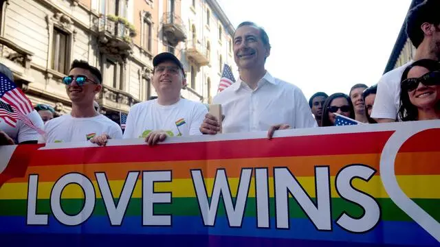 New Milan Mayor Giuseppe Sala (L-3) attends a gay pride parade led by the LGBT community in Milan, Italy, 25 June 2016. ANSA/MOURAD BALTI TOUATI