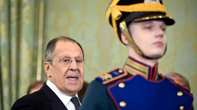 epa12099143 Russian Foreign Minister Sergei Lavrov (L) attends a meeting of the Russian president and Malaysia's prime minister at the Kremlin in Moscow, Russia, 14 May 2025. The Malaysian prime minister is on an official visit to Moscow. EPA/ALEXANDER NEMENOV / POOL