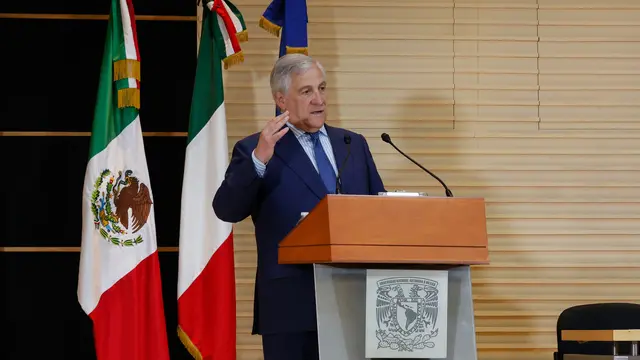 Italy's Minister for Foreign Affairs Antonio Tajani at UNAM university (Universidad Nacional Autonoma de Mexico) during of his official visit in Mexico City, Mexico, 23 May 2025. ANSA/GIUSEPPE LAMI