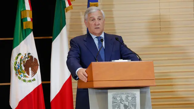 Italy's Minister for Foreign Affairs Antonio Tajani at UNAM university (Universidad Nacional Autonoma de Mexico) during of his official visit in Mexico City, Mexico, 23 May 2025. ANSA/GIUSEPPE LAMI