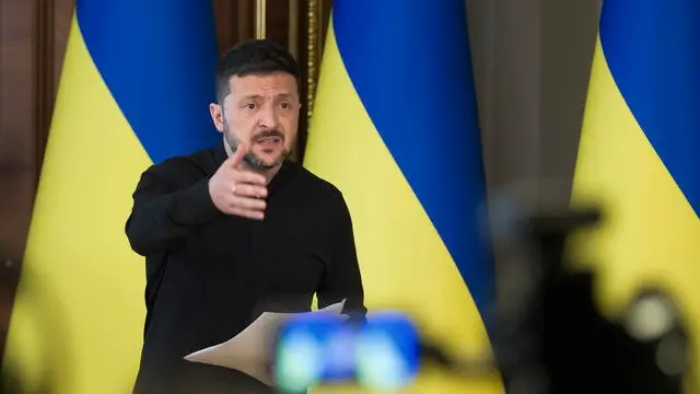 epa12096394 Ukrainian President Volodymyr Zelensky addresses a press conference in Kyiv, Ukraine, 13 May 2025. 'I value the Nordic-Baltic Eight countries' support for my readiness to meet personally with Putin in Turkey on 15 May 2025. We are ready for such direct diplomacy to put an end to killings and advance real peace. And this must certainly be discussed with the person who makes decisions in Russia,' said President Zelensky, according to his statement on X. EPA/STRINGER