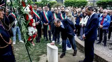 Il presidente del Senato Ignazio La Russa e il sindaco Giuseppe Sala alla commemorazione per Sergio Ramelli a Milano, 29 aprile 2023.ANSA/MOURAD BALTI TOUATI